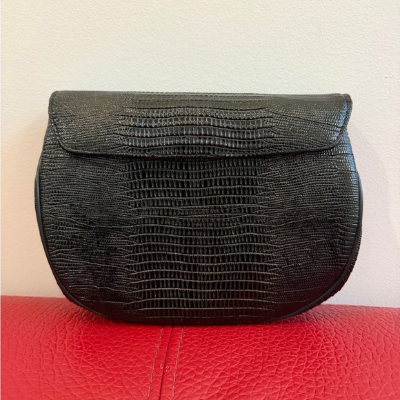 Elegant Vtg Givenchy Paris Black Embossed Lizard Women's Handbag Clutch - Picture 4 of 13